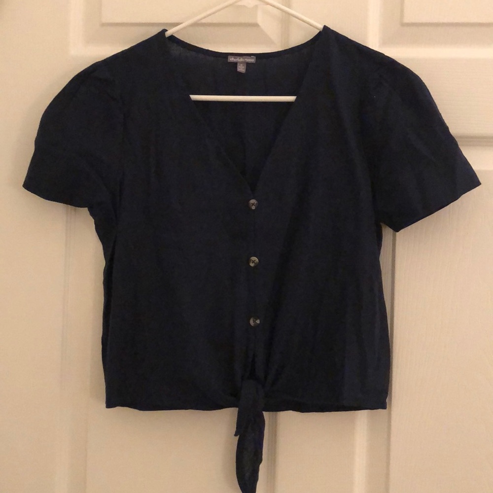 Navy tie front tee